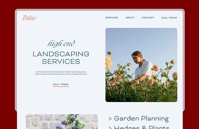 Blüte, high-end landscaping services website with an editorial layout and clear call-today actions.