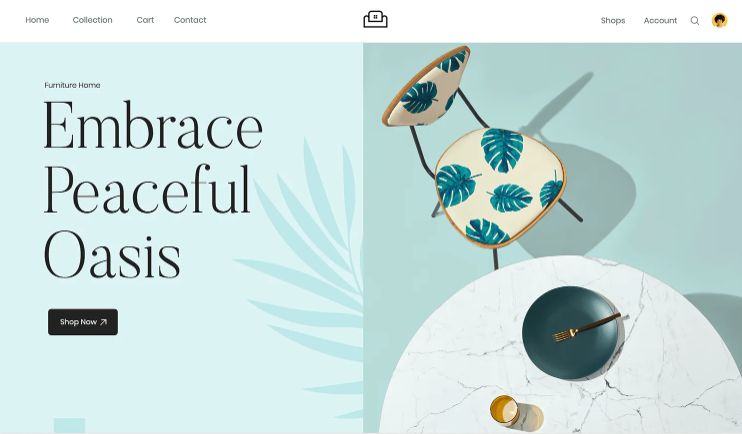 Embrace, a calm, product-forward home and interiors storefront with a clear shop-now path.